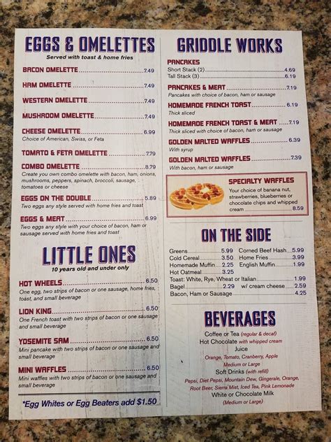 Menu at Boulevard Diner restaurant, Whitesboro