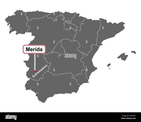 Map of Spain with place name sign of Merida Stock Photo - Alamy