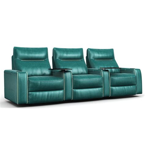 Classic green three-seater leather electric home theater sofa