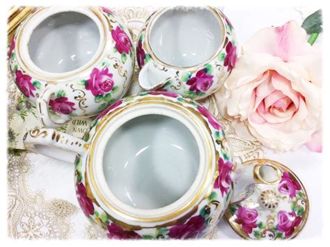 3 Piece Pink Floral English Teapot Set, Teapot, Creamer & Covered Sugar ...