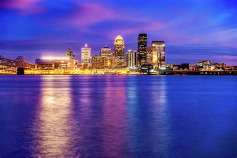 Louisville Kentucky Downtown Skyline Night Reflections Photograph by ...