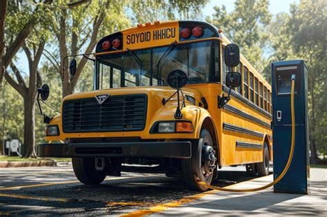 Premium AI Image | Yellow electric school bus plugged in at a charging ...