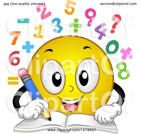 Clipart of a Yellow Smiley Face Emoji Solving Math Problems - Royalty ...