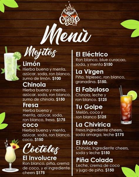 Menu at Cheers Bar, Santo Domingo Este