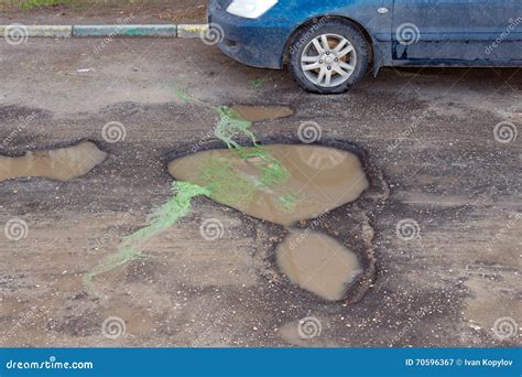 Road and a Big Pit with Water Stock Image - Image of broken, asphalt ...