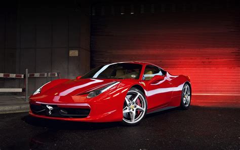 Red Ferrari 458 in garage - Sport car Wallpaper Download 5120x3200