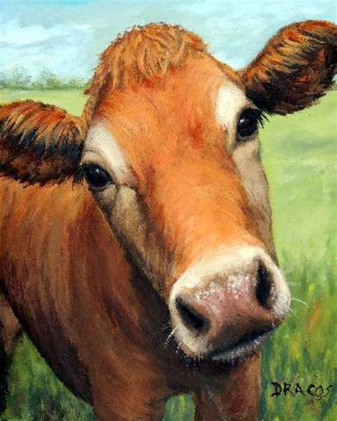 Jersey Cow Art Print Jersey Red Dairy Cow in Field Painting - Etsy