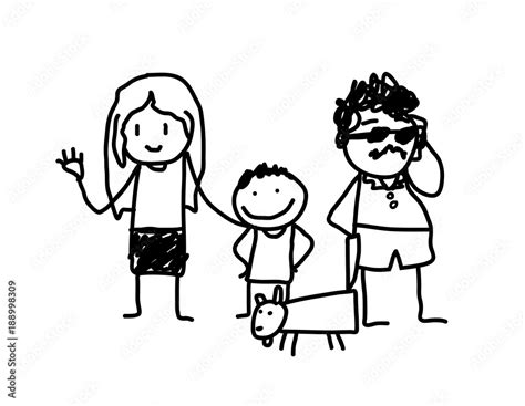 Family Doodle, a hand drawn vector doodle illustration of a happy ...