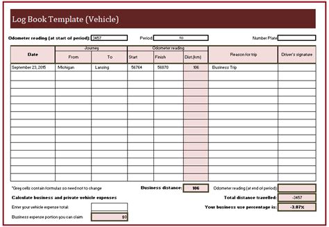 Vehicle Log Book Template | Free Word Templates