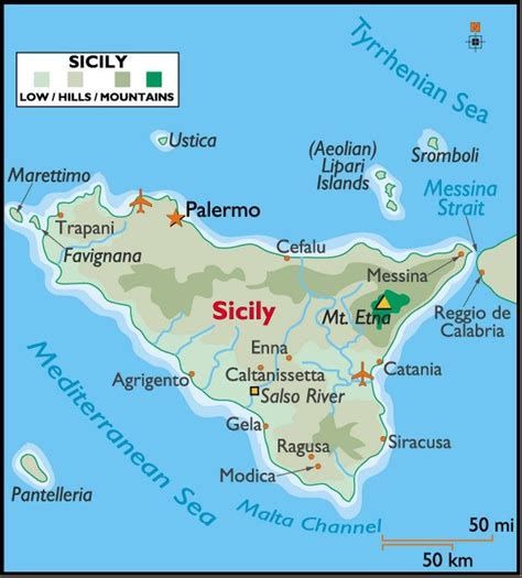 Map of Sicily with major Cities + Places | Sicily italy, Sicily ...