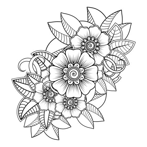 Flowers in black and white. Doodle art for coloring book 7546088 Vector ...