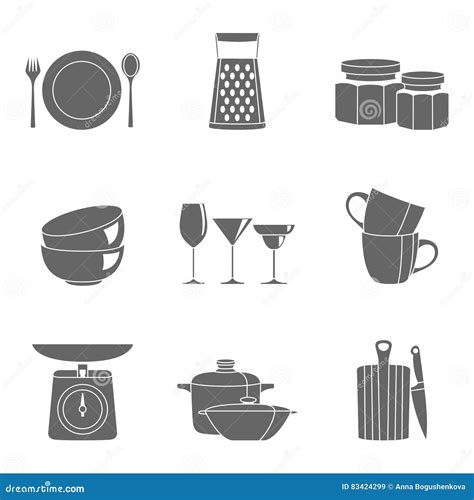 Kitchenware Flat Design Silhouette Icons Vector Collection Stock Vector ...