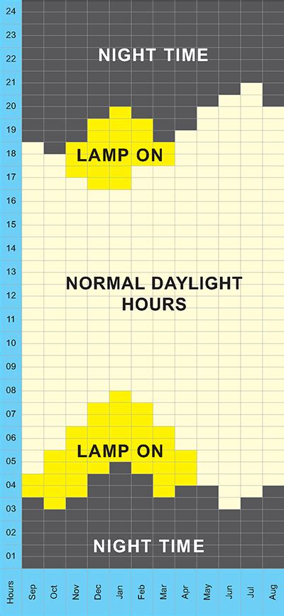 Rooster Booster lighting chart - UK daylight hours