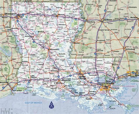 Large detailed roads and highways map of Louisiana state with all ...