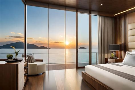 Premium AI Image | Bedroom with a view of the ocean and the view