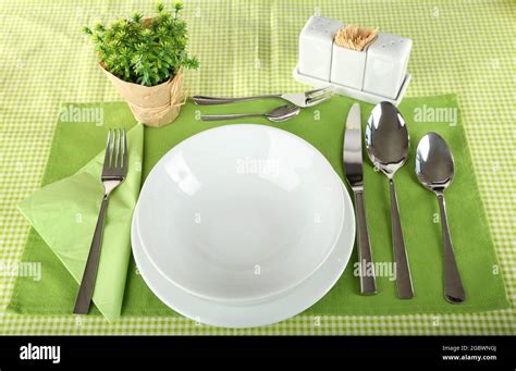 Table setting for breakfast Stock Photo - Alamy