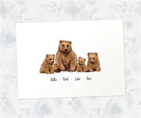 Bear Family Names Custom Print Brown Bear family print Bear | Etsy