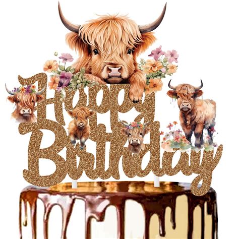 Buy Highland Cow Happy Birthday Cake Topper Highland Cow Birthday Party ...