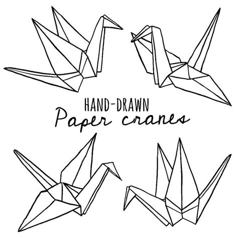 Paper Crane Set | Paper crane, Origami tattoo, Crane drawing