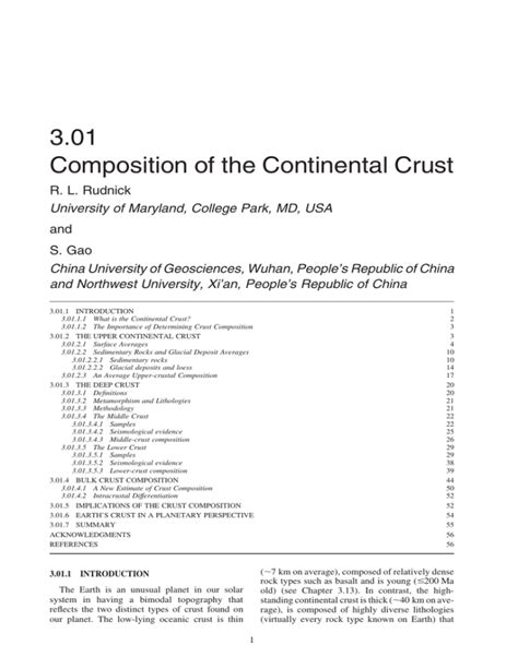 3.01 Composition of the Continental Crust