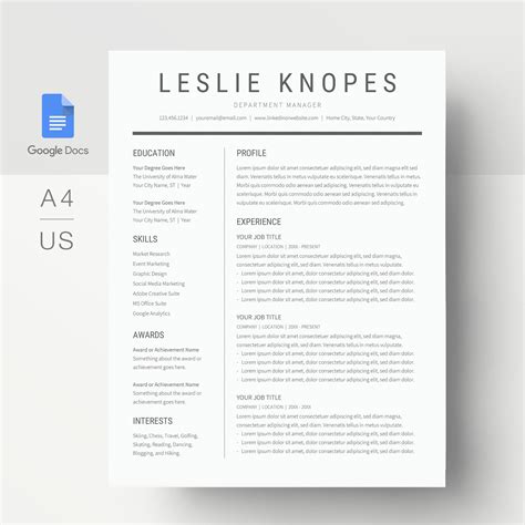 Google Docs Resume Template Simple Resume Template Google Etsy - Riset