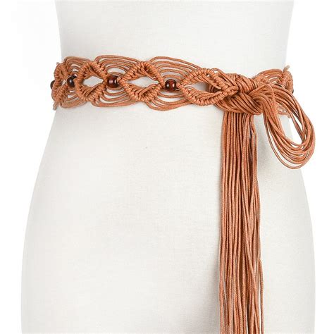 Women Belts Wax Rope Wooden Bead Rope Hollow Woven Rope Hand beaded ...