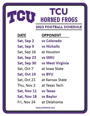 Printable 2023 TCU Horned Frogs Football Schedule