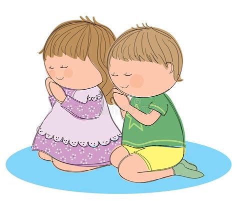 Praying children. Hand drawn picture of two children praying ...