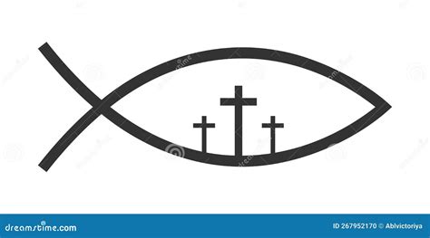 Jesus Fish Bible Symbol with Three Crucifixions Isolated on White ...