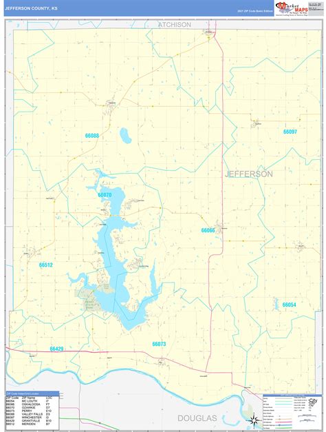 Jefferson County, KS Zip Code Wall Map Basic Style by MarketMAPS ...