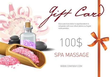 Free Vector | Gift card, spa massage lettering and salt in scoop. spa ...