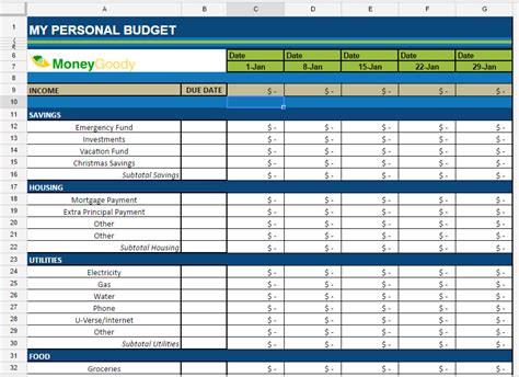 Household budget spreadsheet template - ulsdhood