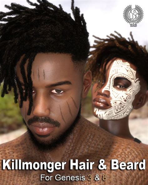 Killmonger Hair and Beard for Genesis 3 and 8 | Hair, Beard, Mens ...