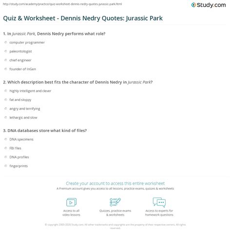 Quiz & Worksheet - Dennis Nedry Quotes: Jurassic Park | Study.com