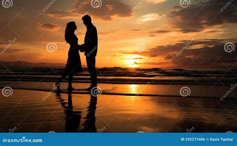 Silhouette of a Couple on the Beach Stock Illustration - Illustration ...