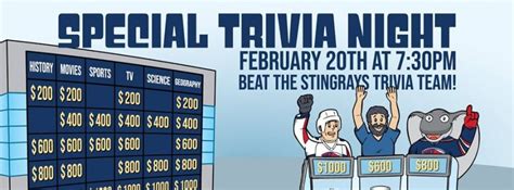 Beat the Stingrays Trivia Night, Charleston SC - Feb 20, 2020 - 7:00 PM