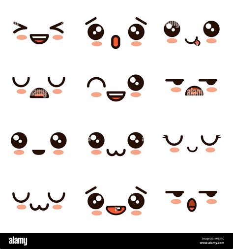 cute faces kawaii emoji cartoon Stock Vector Art & Illustration, Vector ...