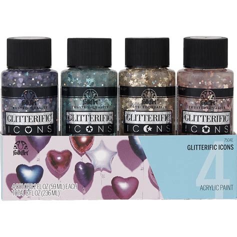 FolkArt 7504E Glitterific Acrylic Craft Paint Set, Glitterific Icons, 8 ...