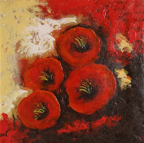 Lot - Red Flowers, Oil Painting