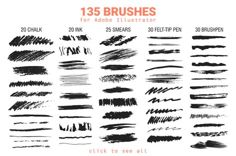 135 Vector Brushes for Illustrator By struvictory.art | TheHungryJPEG