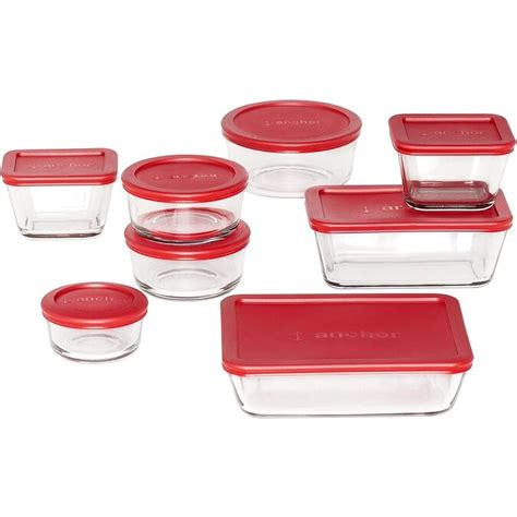 Anchor Hocking Anchor Hocking 16 PC Set Classic Glass Food Storage Red ...