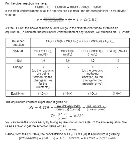 [Solved] Consider the following reaction: CH3COOH({) + CH3OH ...