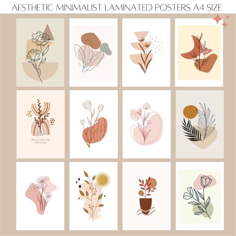 MINIMALIST AESTHETIC LAMINATED POSTER FLOWER DESIGN A4 SIZE SET B ...