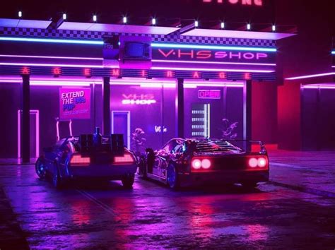 VHS shop ferrari 80s cars delorean dmc sport cars parking retrowave ...