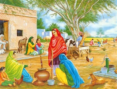 Village in Punjab | Village scene drawing, Indian village art paintings ...