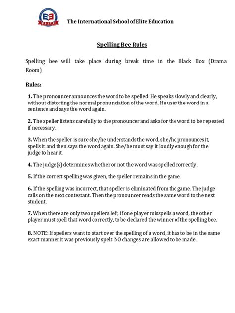 Spelling-Bee-Rules Year 4 | PDF