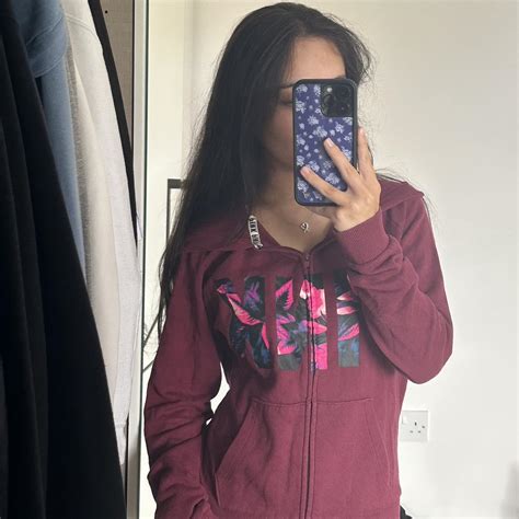 Victoria’s Secret Pink burgundy zip up hoodie Size M... - Depop