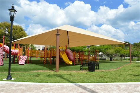 Fabric shade structures for sun protection at playgrounds, schools ...