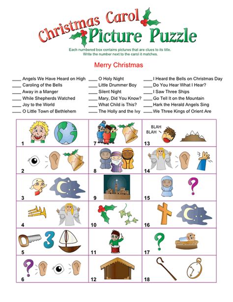 Printable Christmas Carol Picture Puzzle | Christmas song games ...