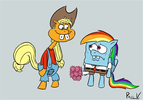 applejack and rainbow dash (spongebob squarepants) drawn by toajahli ...